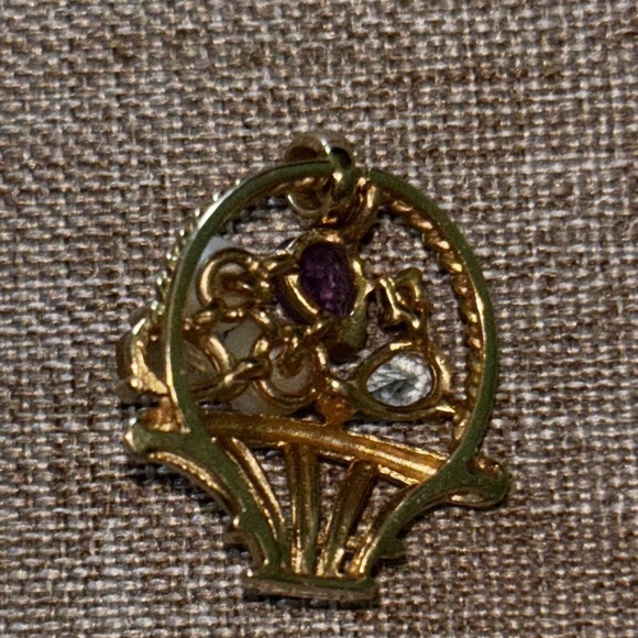 14k Solid Gold Diamond, Pearl, Amethyst, Citrine Charm Pendant - Picture 2 of 4
